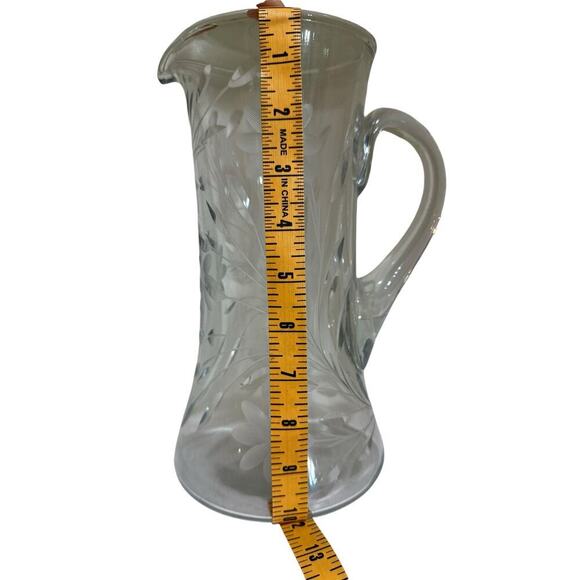 Vintage Brilliant Heavy Cut Glass Crystal Clear Water Juice Pitcher With Handle - Picture 4 of 7